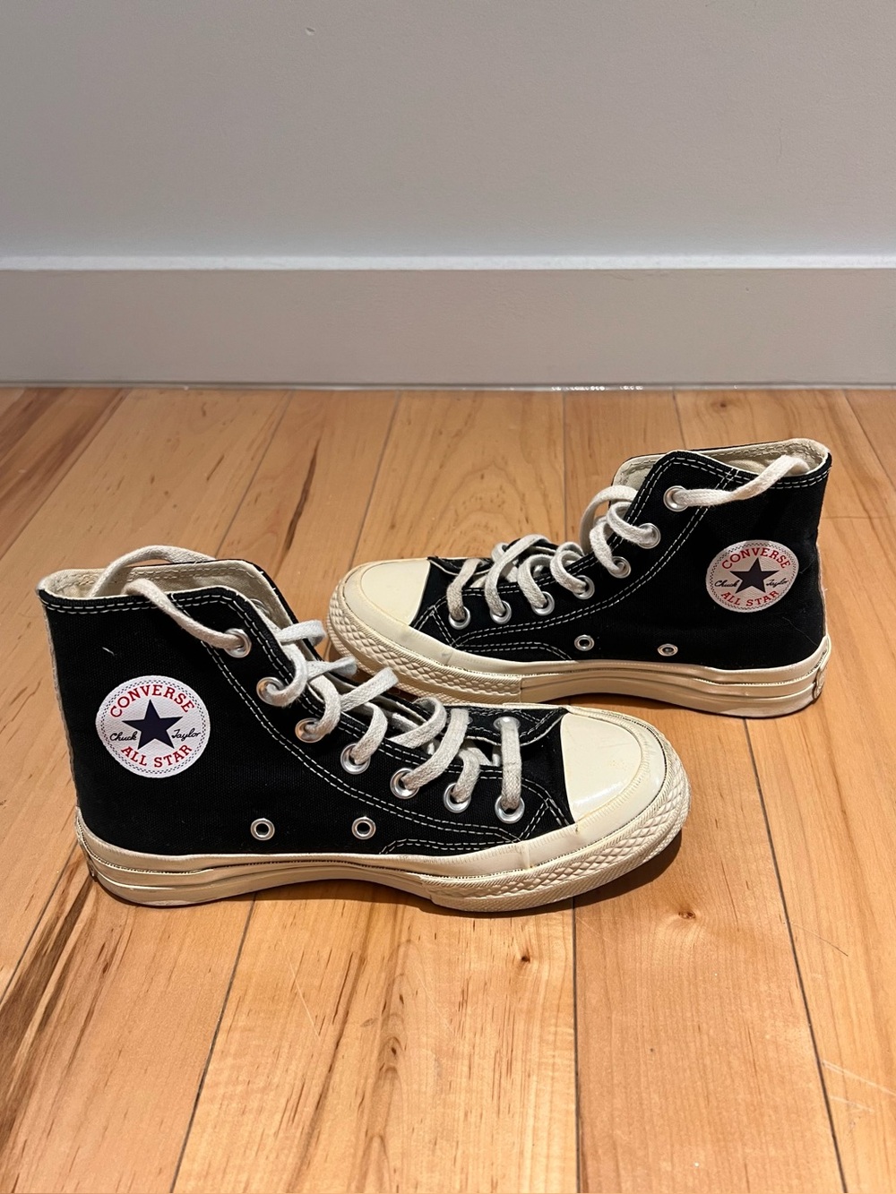 Comme des Garcons Black Canvas High-Top Sneakers with Red Heart - Picture 5 of 6
